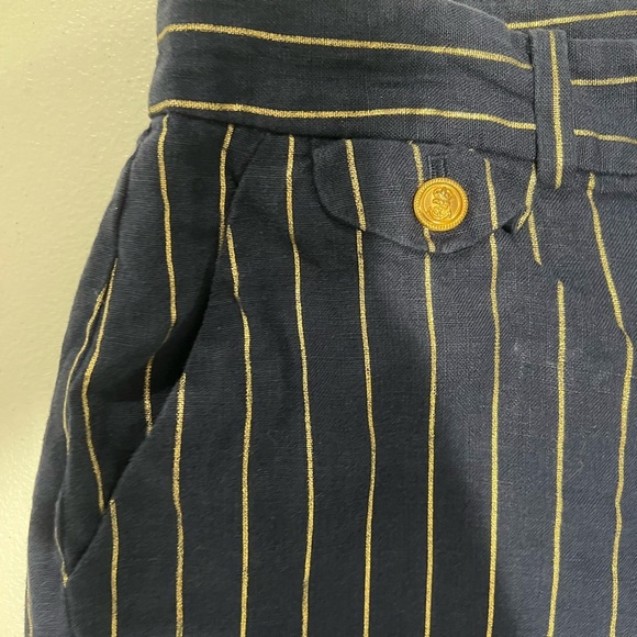 Ralph Lauren Shorts Blue Gold stripedVertical short New Size 6 Linen VINTAGE - Picture 6 of 7